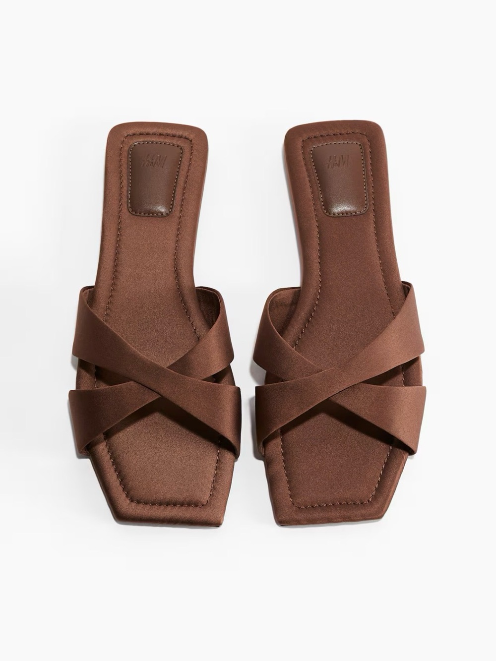 H&M Brown Crisscross Slide Sandals with Square Toe